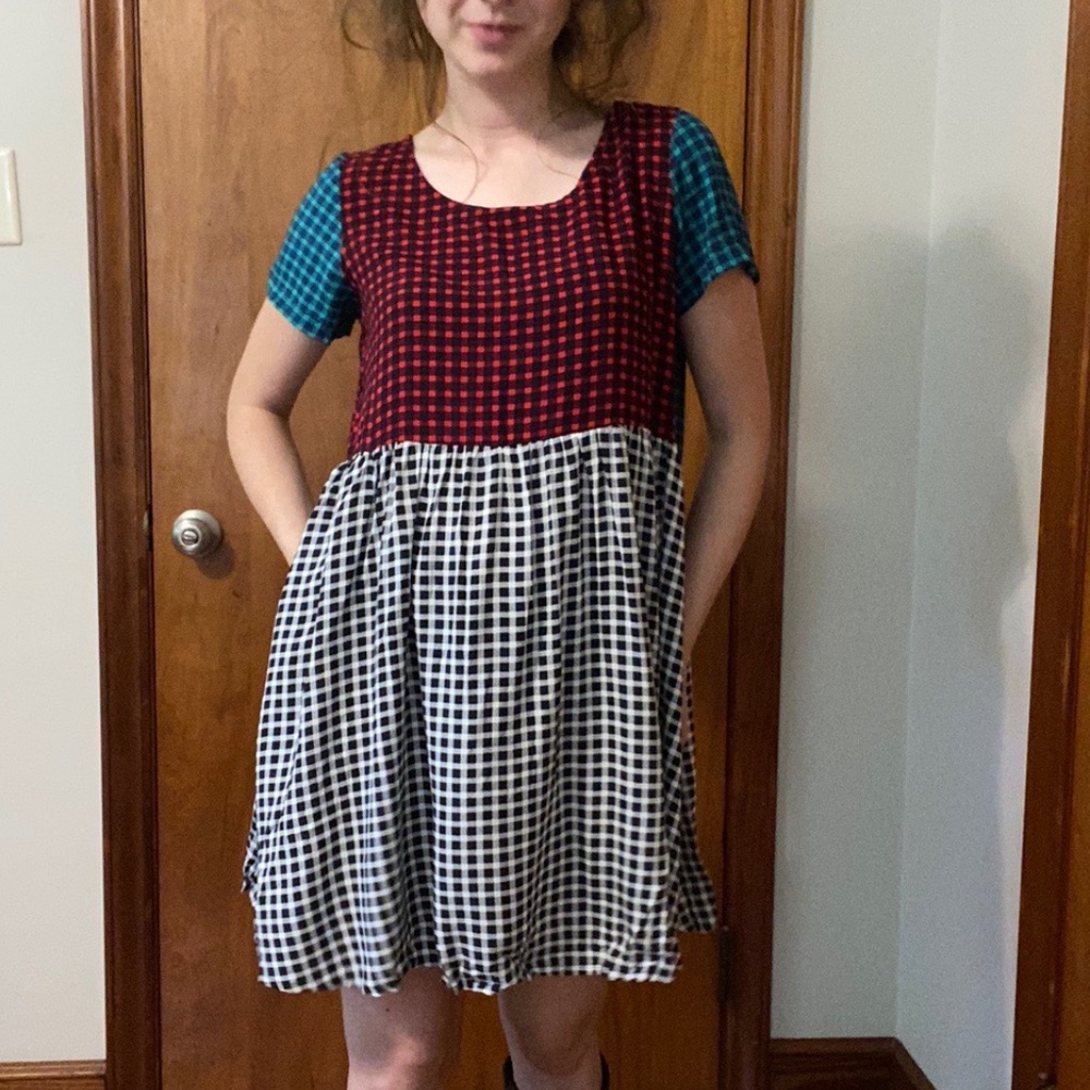 NWOT Glamorous Petite Patchwork Gingham Babydoll Dress